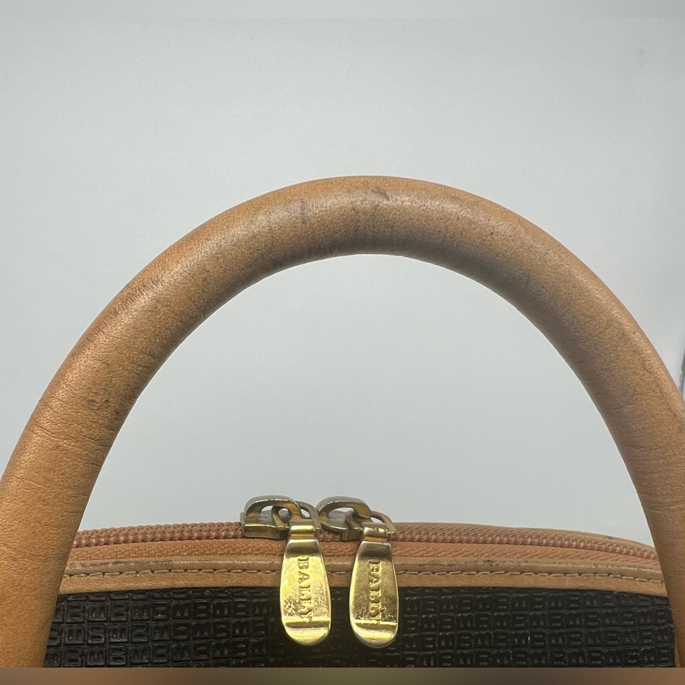 BALLY Vintage Monogram Bolide Tan Brown Leather Black Vinyl Leather Doctor Bag - Picture 6 of 14